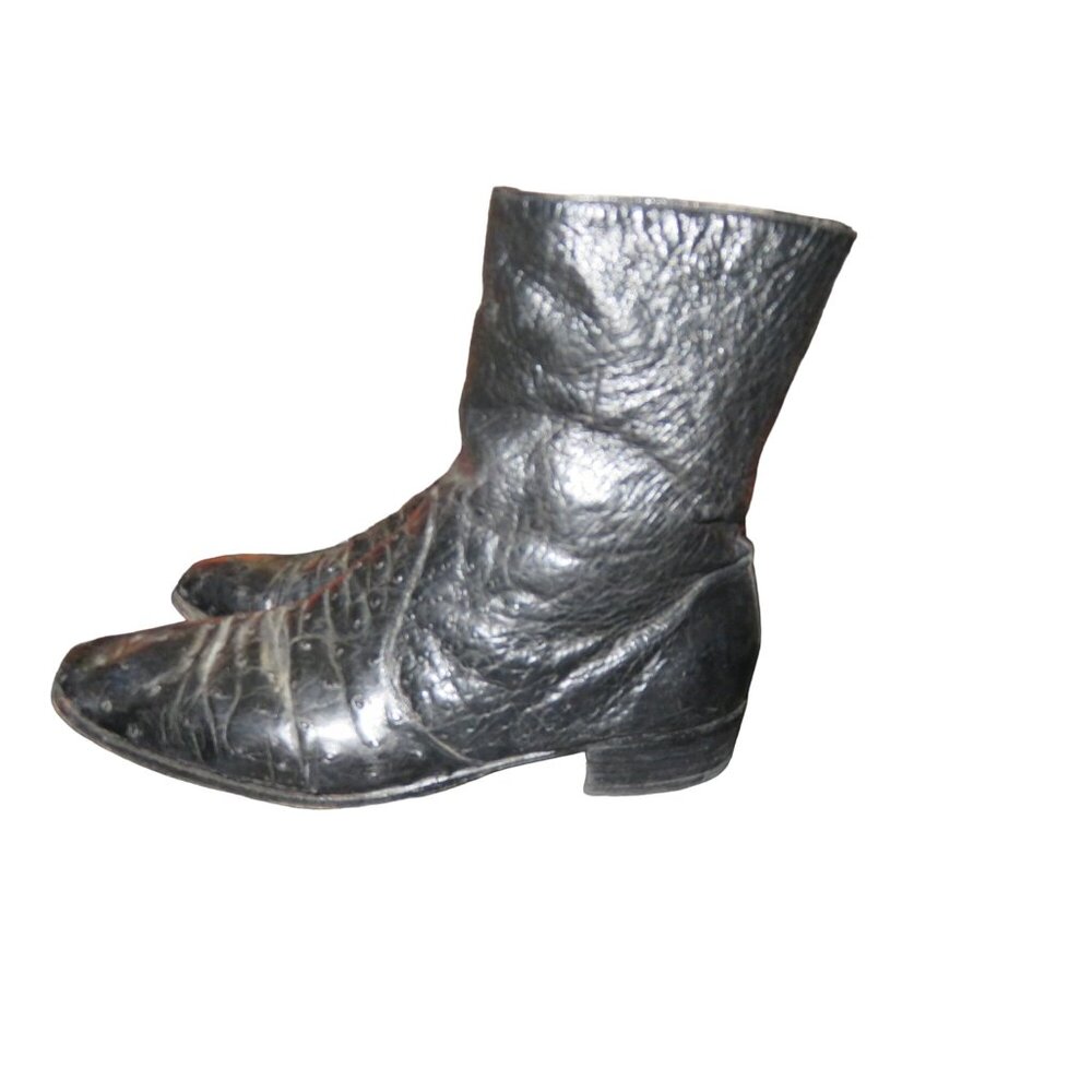 BALLY ITALY Genuine Ostrich Skin Boots in Black size 8 Vintage full zip